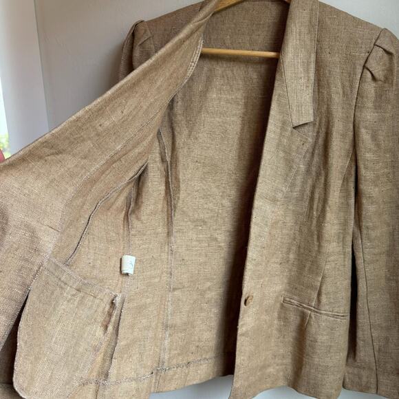 Vintage 100% Linen Blazer Puff Shoulder Union Made USA – Women’s 4 - Picture 4 of 8